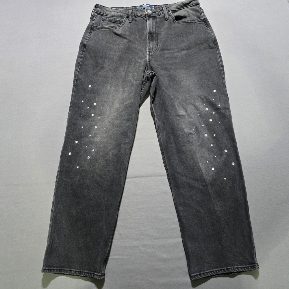 Hollister Straight Jeans‎ Women 13R 31 Black Rhinestone Ultra High Rise Vintage